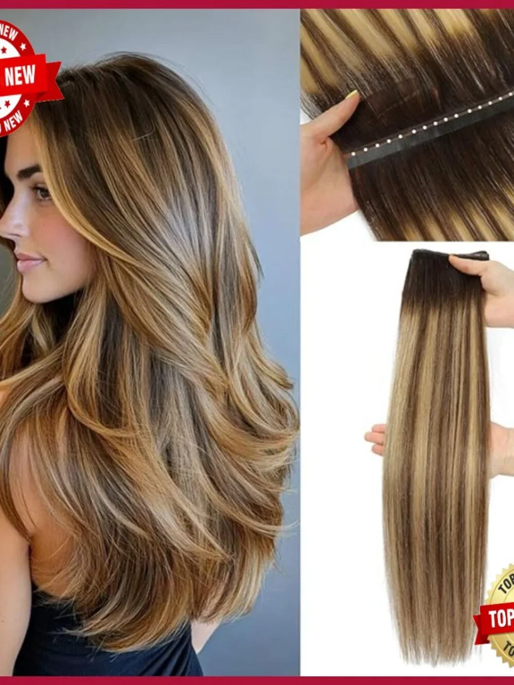 Human Hair Extensions Dual-Sided Seamless Weft Natural Blending Reusable